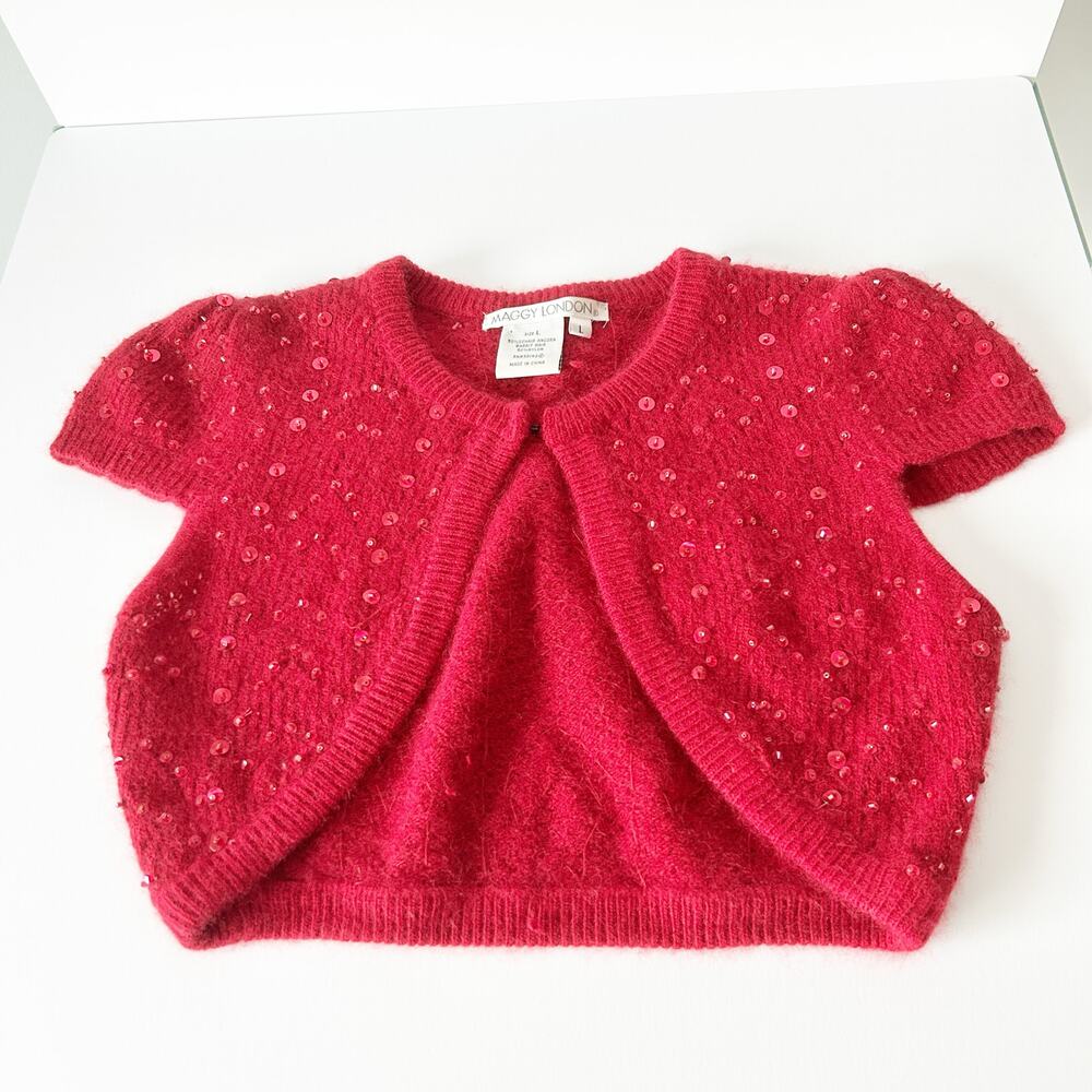 Maggy London Angora and Rabbit Hair Red Sequin Sweater Large